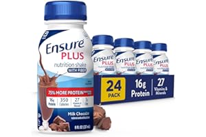 Ensure Plus Milk Chocolate Nutrition Shake With Fiber | Meal Replacement Shake | Ready To Drink | 16g Protein and 27 Vitamins and Minerals | 8 fl oz - 24 Pack