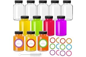Jinaneil 12 Pack 4 oz Glass Shot Bottles, Reusable Wide Mouth Jars with Caps, Ginger Shot Bottles for Juice, Spices and Whisk