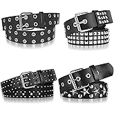 Olutacot 4 Piece Studded Rivet Double Grommet Belt Set - Faux Leather Gothic Goth Black - Punk Style Accessories for Men Women - Ideal Gift