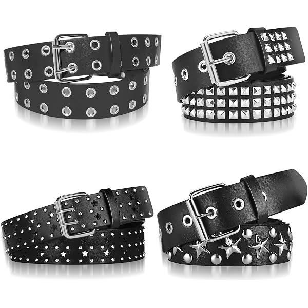 LumiSyne Studded Belt Women Men Black Leather Belt With Silver