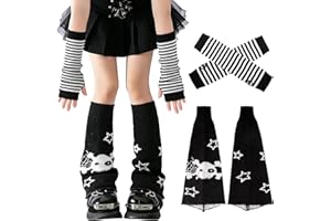 Dvehdbay 4PCS Arm and Leg Warmers Y2K for Women - Black and White Arm and Leg Warmers, Grunge Star Stretchy Leg Warmer, Goth 