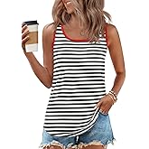 ZESICA Women's Summer Casual Striped Tank Top Sleeveless Scoop Neck Loose Fit Color Block Tops 2026 Fashion Clothes