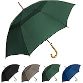 The Vented Urban Brolly 48" Arc Automatic Open Large Windproof Golf Umbrella, Classic Umbrella with Wooden J Handle, Vintage Style Lightweight Long Curved Handle Umbrella for Rain - Hunter Green