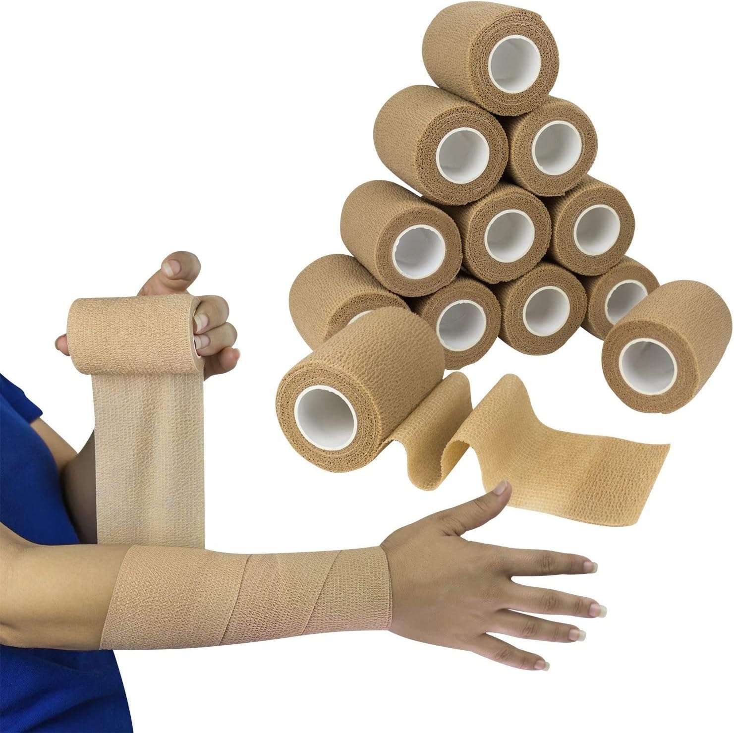 Self Adherent Wrap, Bulk Pack of 12, Athletic Tape Rolls and Sports Wraps - Image 3