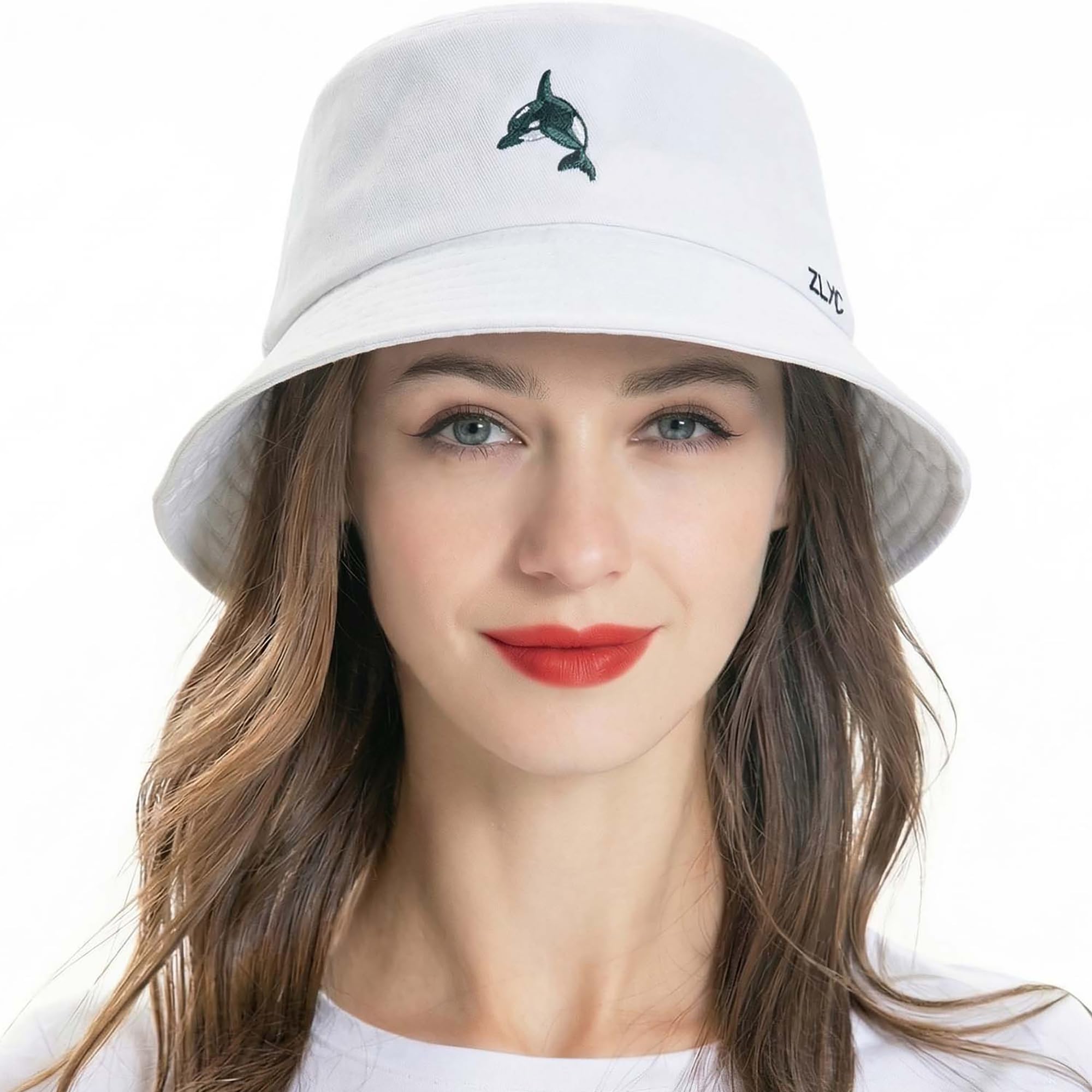 ZLYC Unisex Fashion Embroidered Fishing Hats Summer Hat Outdoor Hat for Teenagers, Whale White, One Size