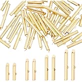 UNICRAFTALE 48Pcs Real 18K Gold Plated Slide On End Clasp 4 Size Stainless Steel Slide End Clasp Tubes End Caps Clasps for Bracelet Earrings DIY Jewelry Making