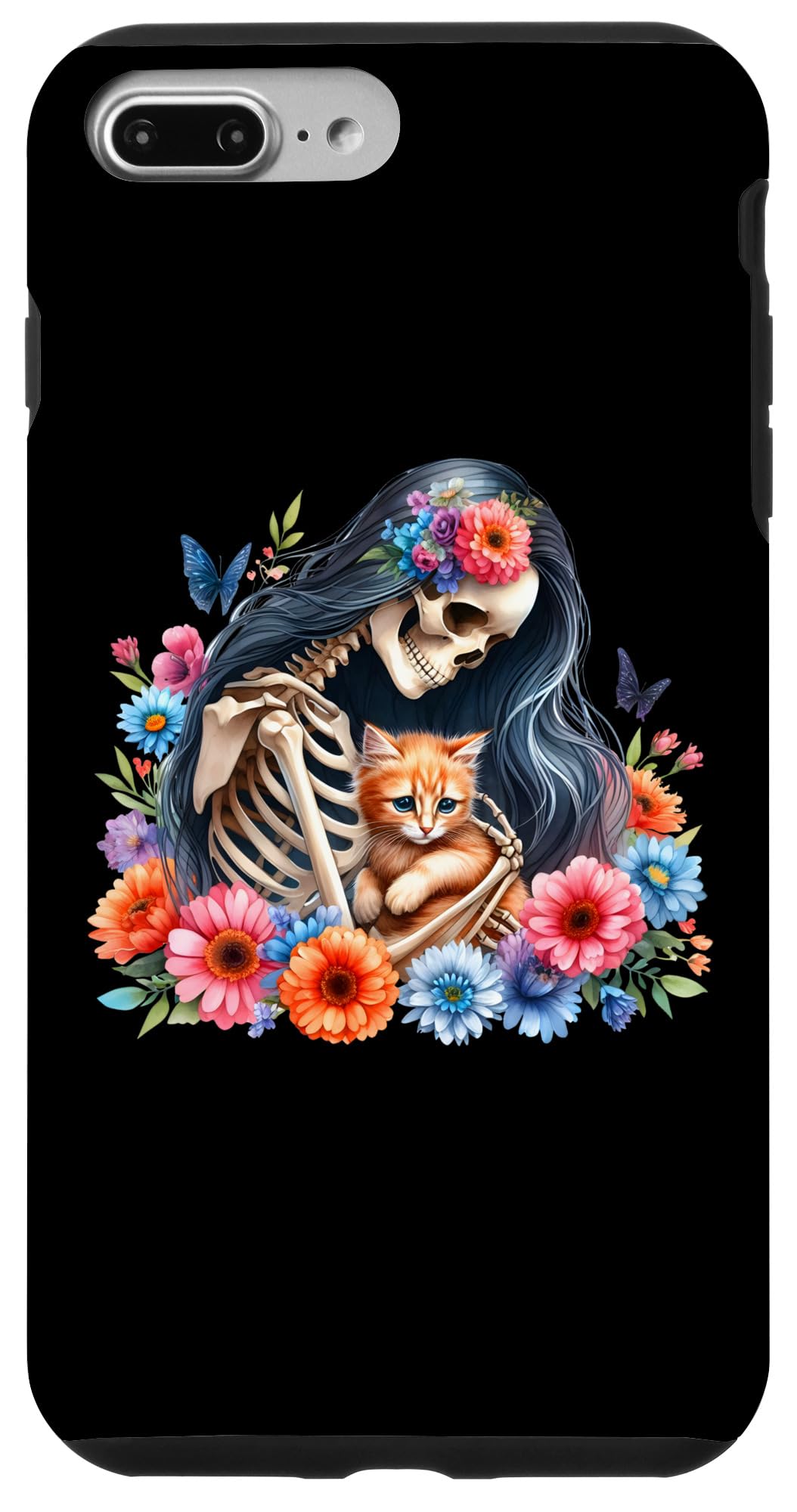 iPhone 7 Plus/8 Plus Female Skeleton And Cute Kitten Cat Lovers Halloween Vintage Case