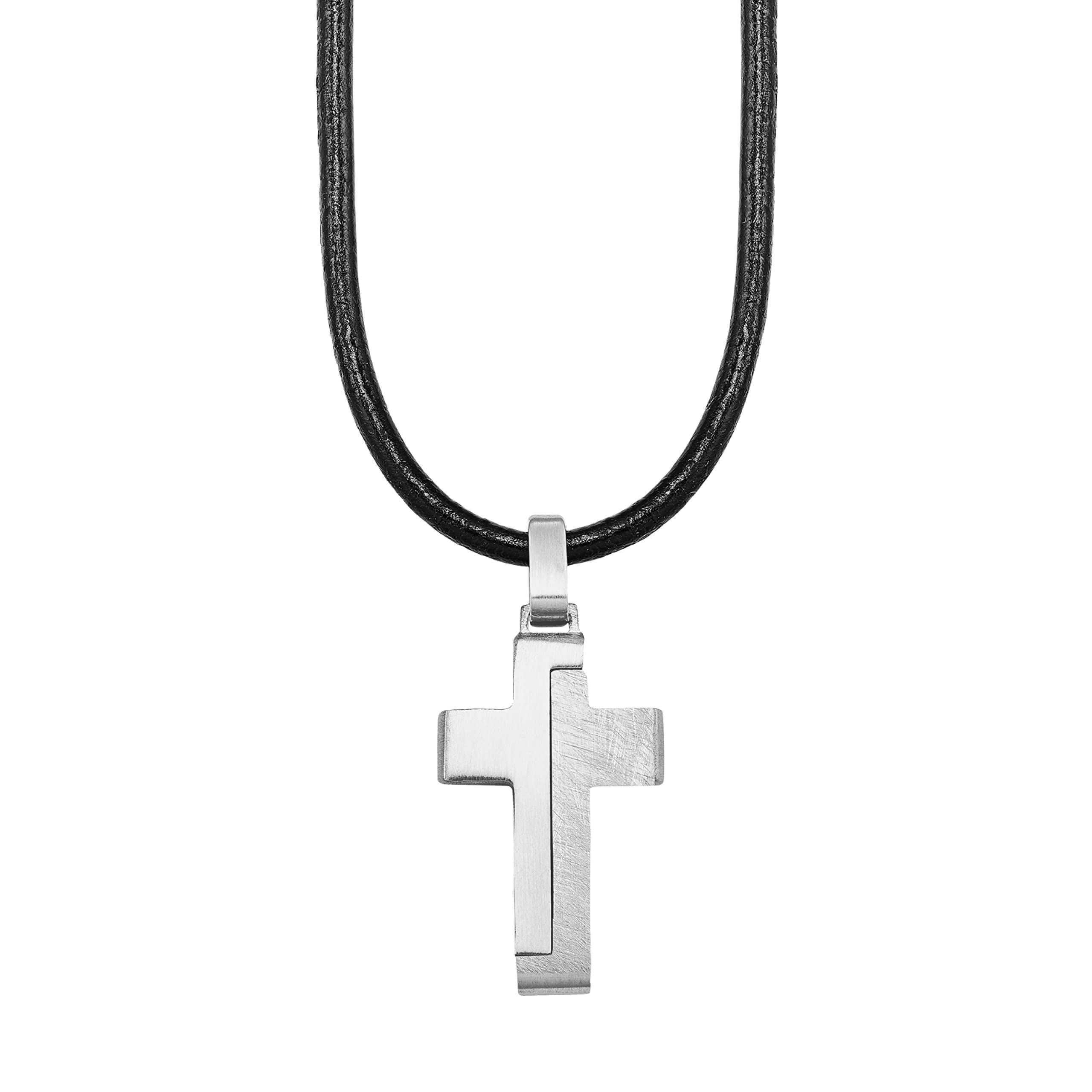 s.Oliver Chain with pendant Sets, 40+3 cm, Black, Cross, Comes in jewelry gift box, 2024225
