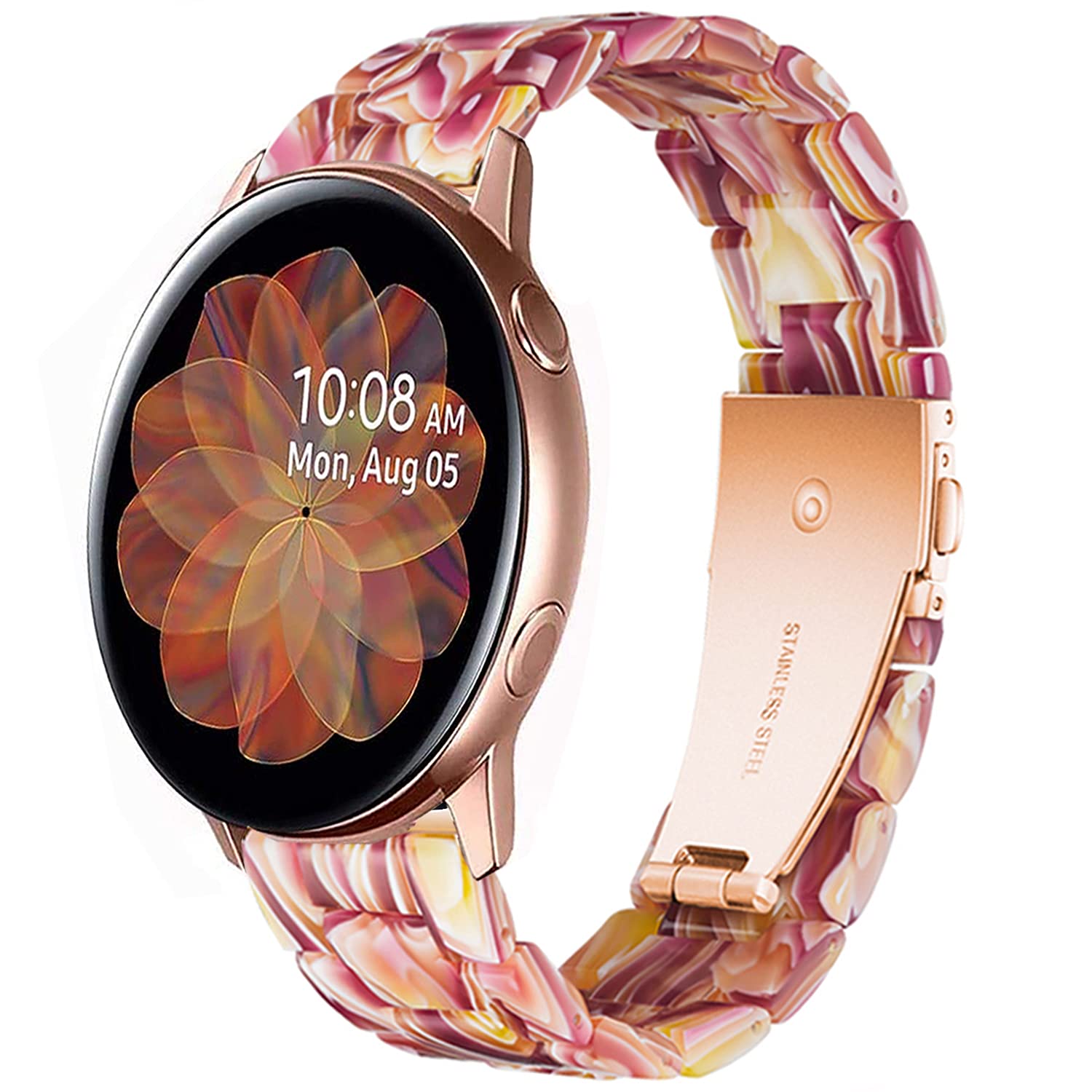 Miimall Resin Strap for Samsung Galaxy Watch 7 FE 6 5 4 40mm 44mm/6 Classic 43mm 47mm/5 Pro 45mm/4 Classic, 20mm Lightweight Band with Stainless Steel Buckle Wristband for Galaxy Watch 7(Facebook Red)