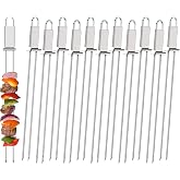 Lallisa Kabob Skewers - Metal BBQ Skewer Sticks with Push Bar for Meat, Chicken, Vegetable &amp; Fruit (12 Pieces)