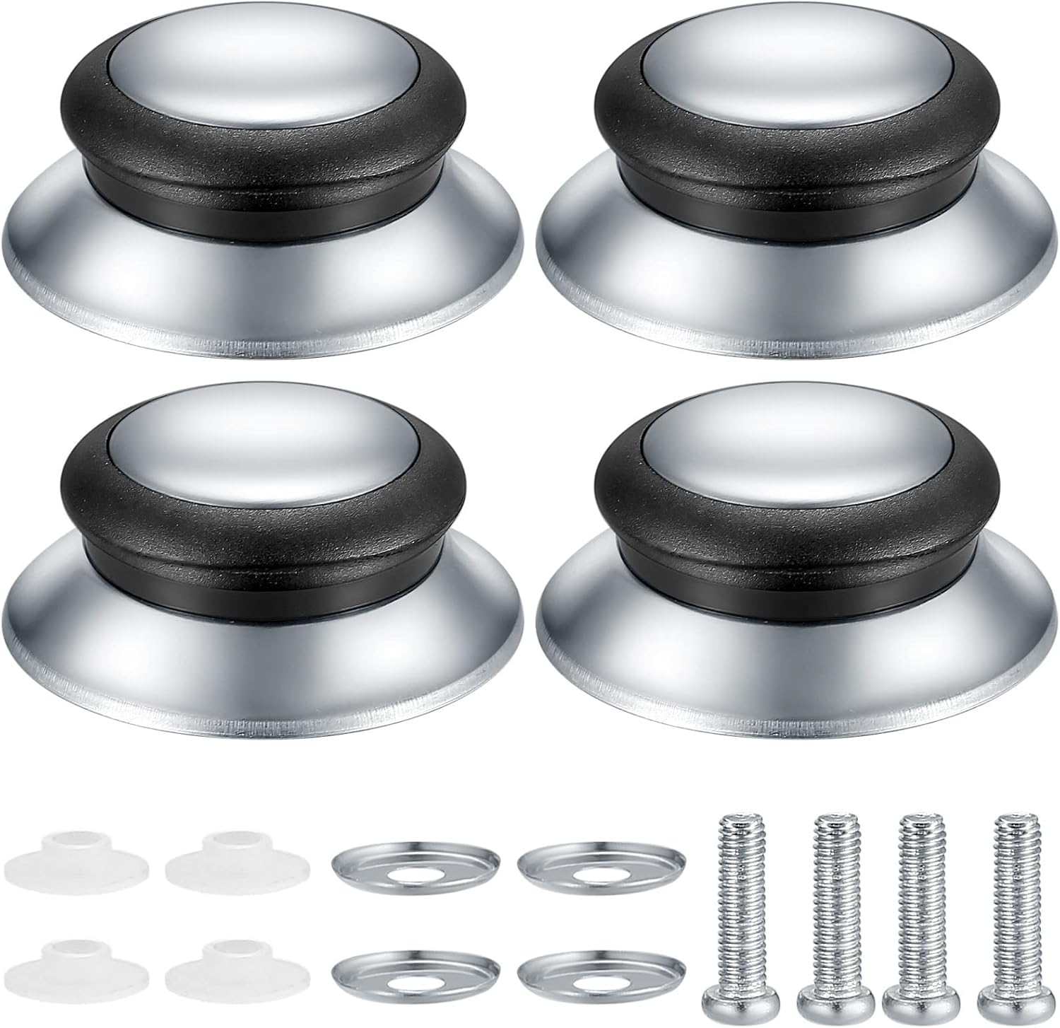 Hsthe Sea 4Pcs Universal Pot Lids Handle Heat-Resistant Knobs, Stainless Steel Kitchen Pot Lid Lifting Handle Cookware Replacement Parts Set Cookware Cover Pan Parts Set with Screws