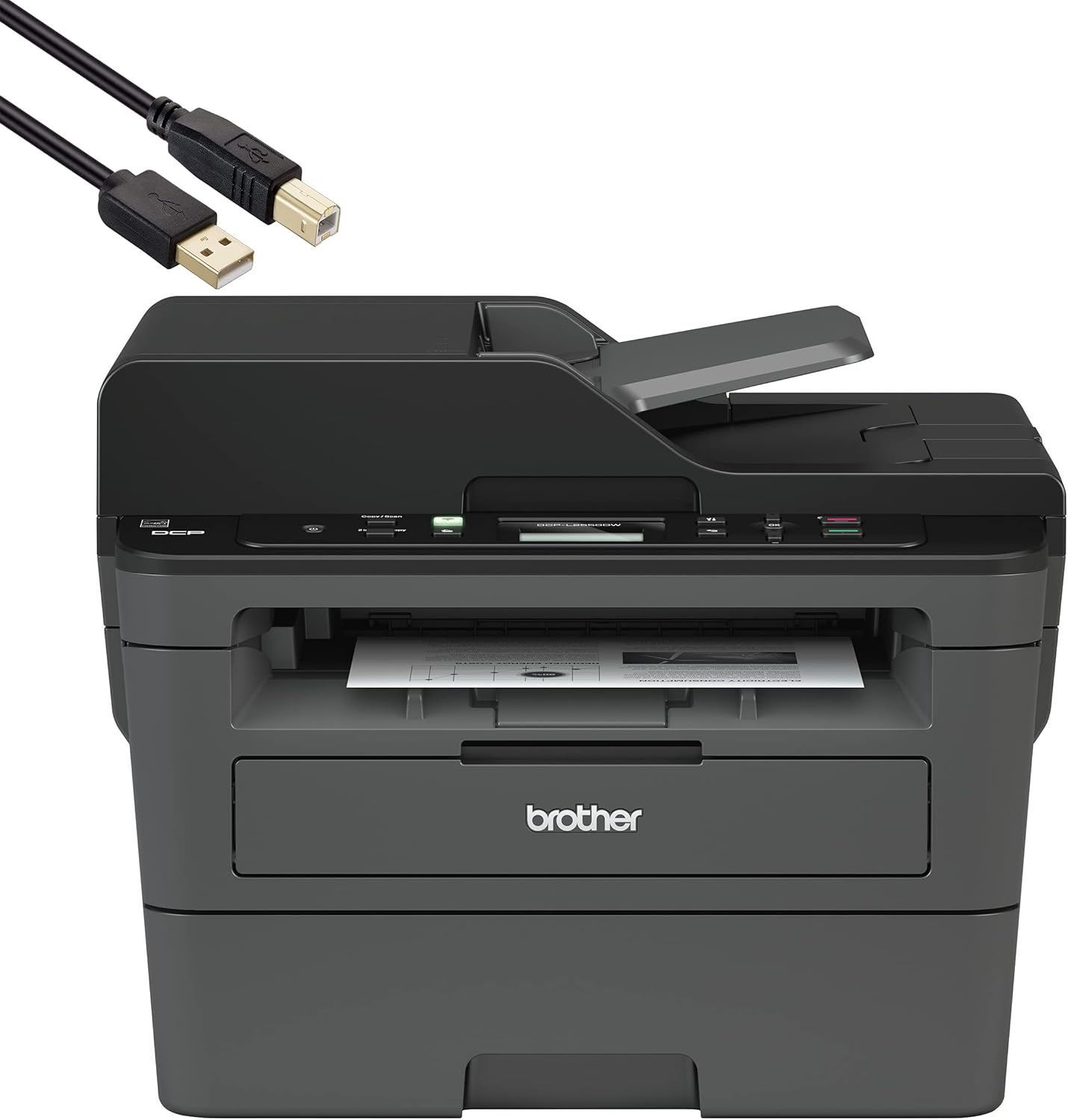 Brother DCPL2550DW Wireless Monochrome Compact Multifunction Laser Printer for Home Office - 2400 x 600 dpi, Up to 36 ppm Printing Speed, 50-Sheet ADF, Duplex Printing - BROAGE 10 Feet Printer Cable
