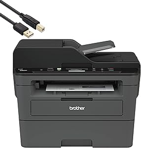 Brother DCPL2550DW Wireless Monochrome Compact Multifunction Laser Printer for Home Office - 2400 x 600 dpi, Up to 36 ppm Printing Speed, 50-Sheet ADF, Duplex Printing - BROAGE 10 Feet Printer Cable