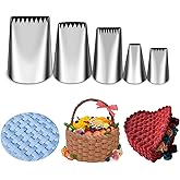 Suuker 5 Pieces Basketweave Piping Tips Set | Stainless Steel, Half Row Braided Flower Design, For Cupcakes, Cake, Cookie, 3D 1D 895 48 47
