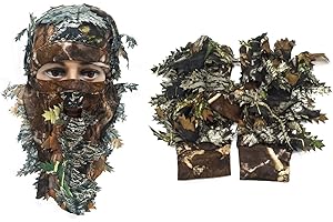 Camouflage Face Mask 3D Leaf Stereo Turkey +1 Pair Fishing Hunting 3D Leaf Gloves Outdoor Sport Hunting Ghillie Suits