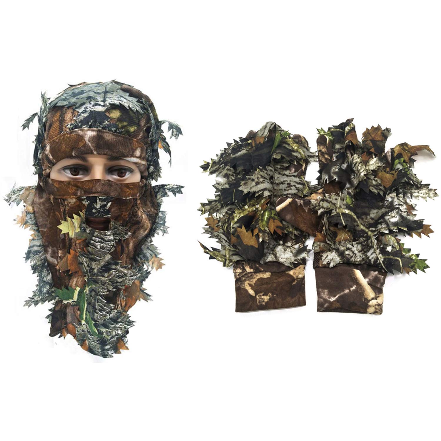 Camouflage Face Mask 3D Leaf Stereo Turkey +1 Pair Fishing Hunting 3D Leaf Gloves Outdoor Sport Hunting Ghillie Suits