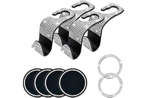 LCWLJL 10 Pcs Bling Car Interior Accessories - Universal Headrest Hooks, Start Button Rings, Coasters and Cup Holder Inserts