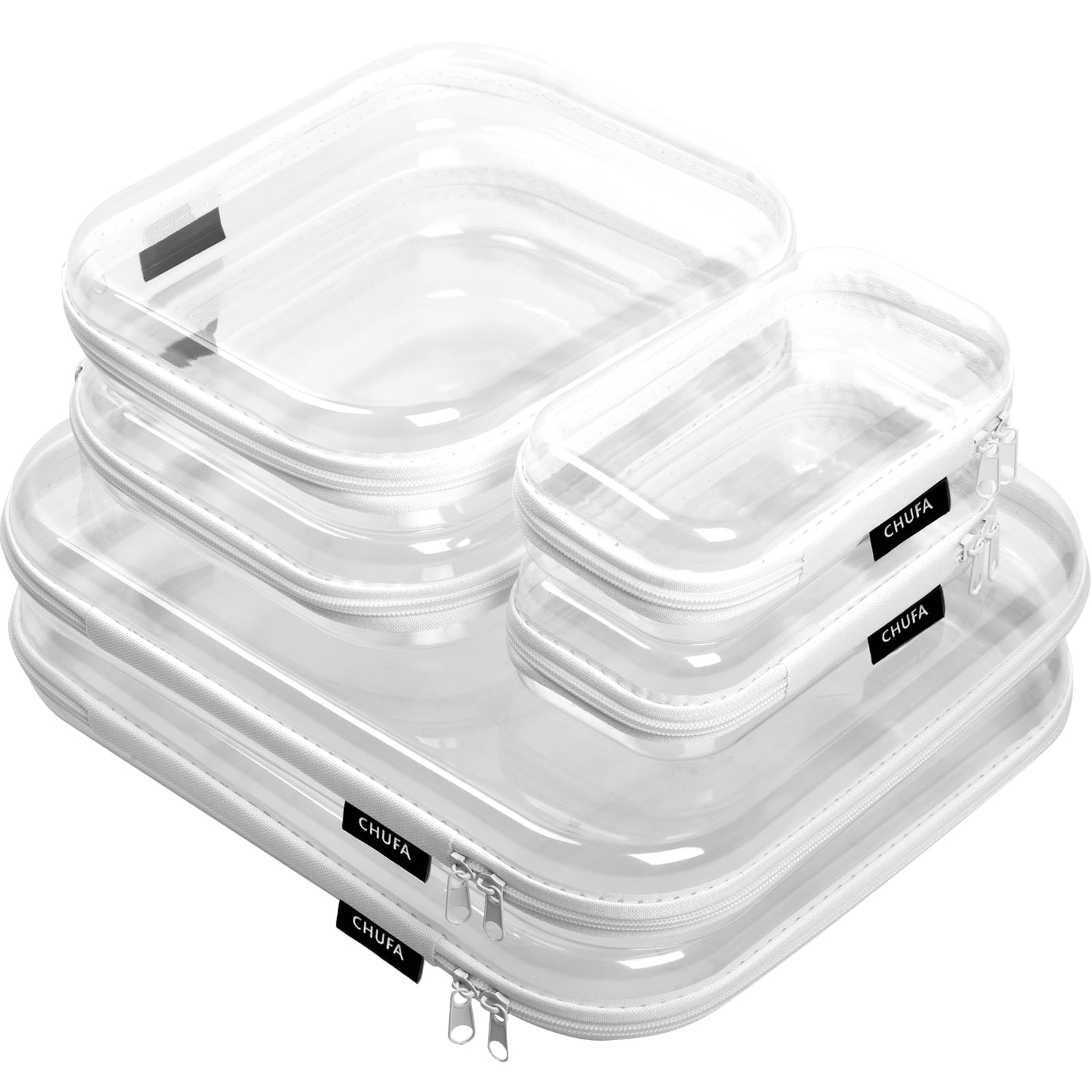 Photo 1 of 6 Pack Clear Hard Shell Zipper Case, See-Through Hard Plastic Organizer Pouches for Travel – Toiletries, Makeup, Electronics & Pencils, Crush-Resistant Storage, 3 Sizes (2 Small/2 Medium/2 Large)