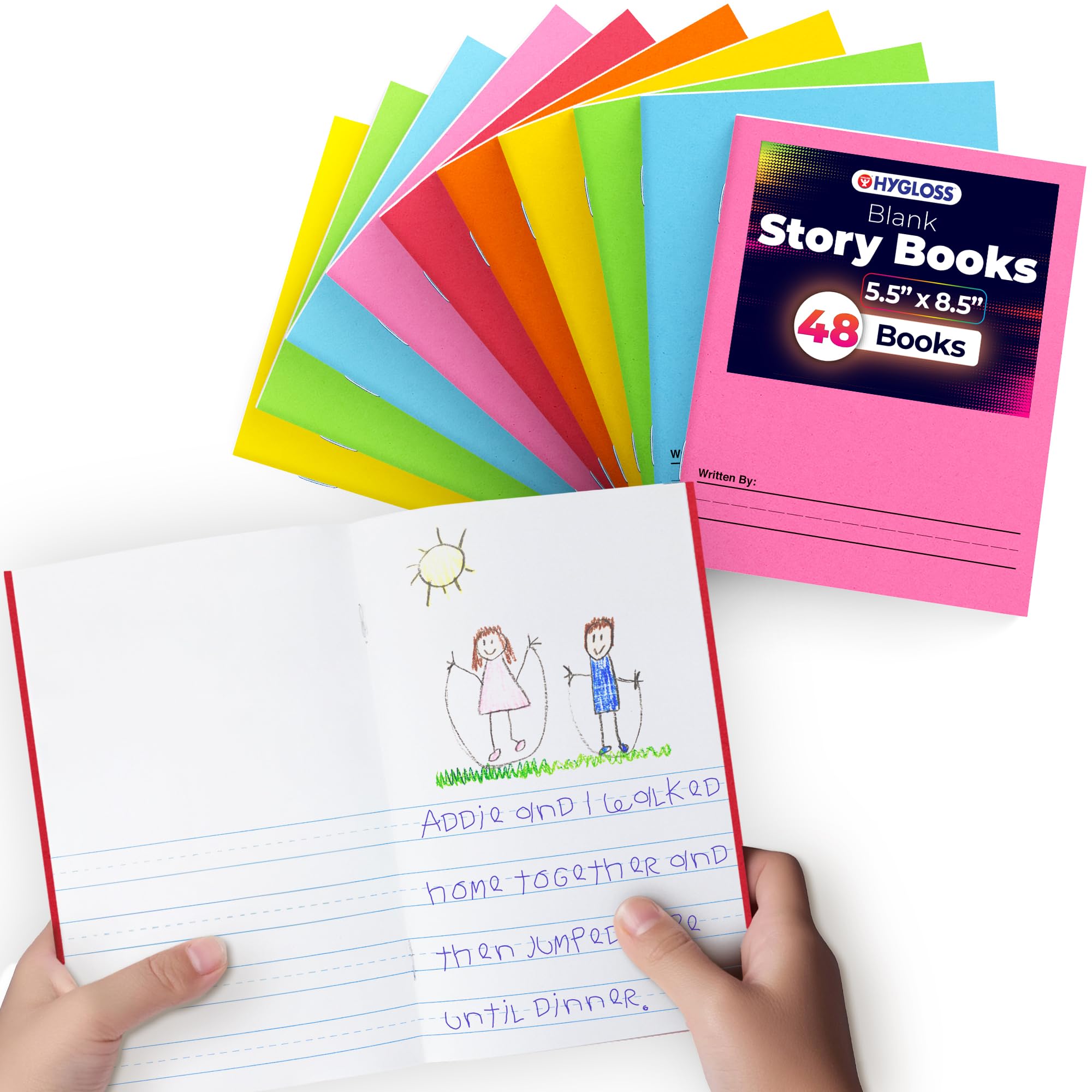 Hygloss 48 Pcs Blank Storybooks for Kids - Bulk Small Notebooks Journals Colorful Soft Cover Notebooks - 5.5x8.5-24 Half-Lined Pages - Blank Books for Kids to Write Stories & Illustrate Image Hygloss 48 Pcs Blank Storybooks for Kids - Bulk Small Notebooks Journals Colorful Soft Cover Notebooks - 5.5x8.5-24 Half-Lined Pages - Blank Books for Kids to Write Stories & Illustrate Image