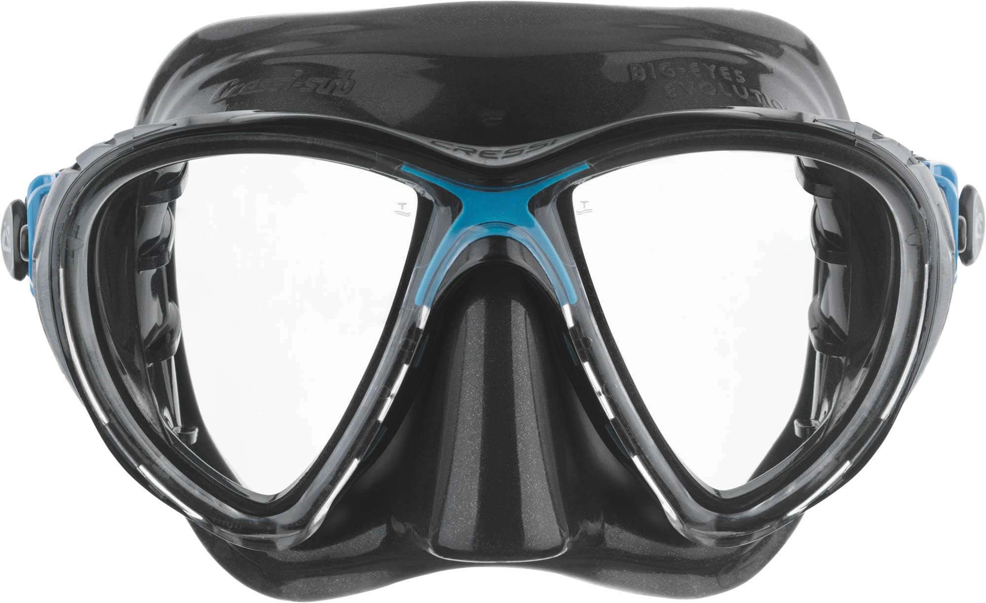Cressi Big Eyes Evolution Snorkel Mask - Silicone Seal For Snorkel Set Adults - HD Scuba Diving Lenses - Anti-Fog Diving Mask - Black / Blue