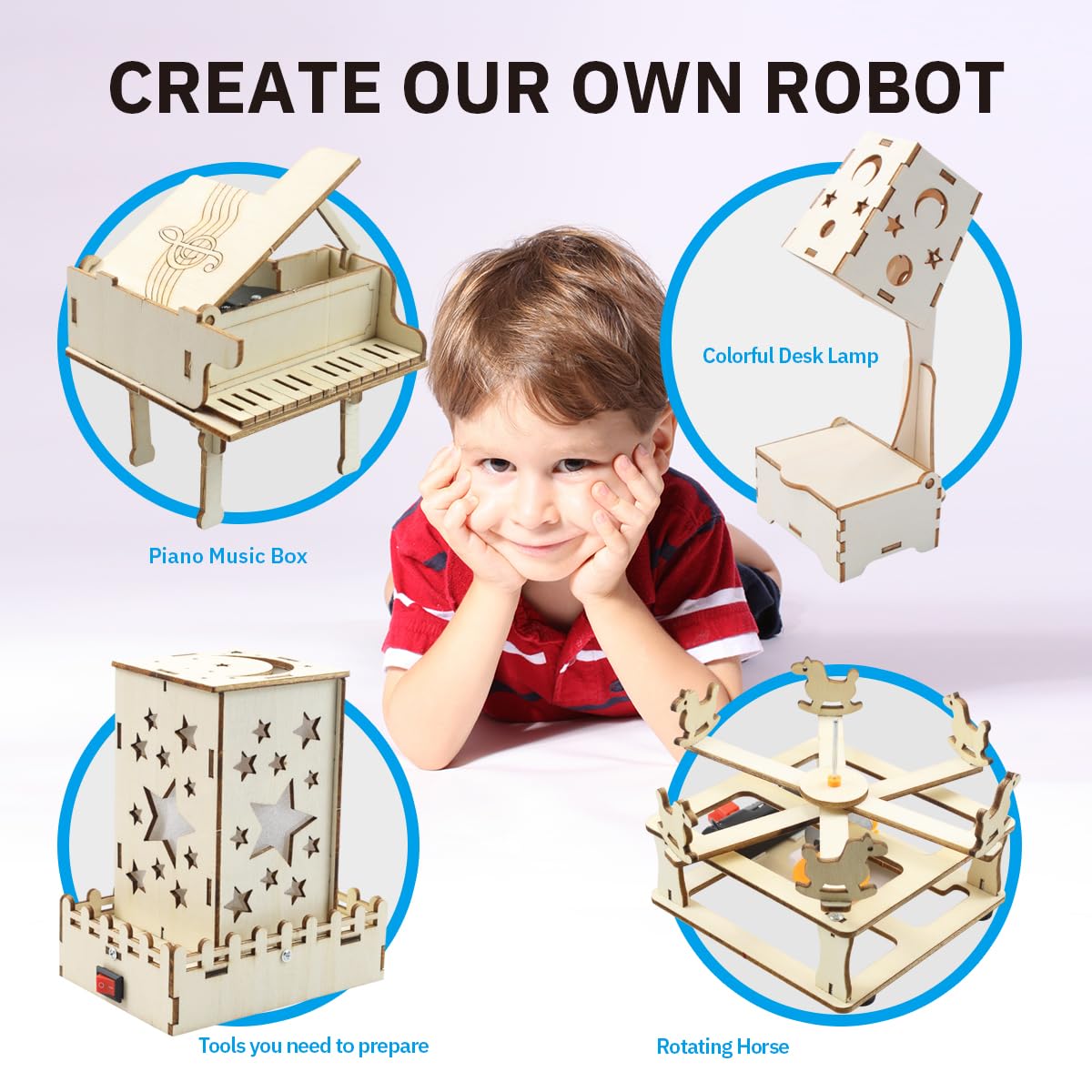 Giggleway DIY Wood Craft Building Kits, Electric Motor Woodworking Project Science Kits for Kids, Hands on STEM Learning Project Kits, 3D Puzzles Educational and Learning Craft Toys for Boys & Girls