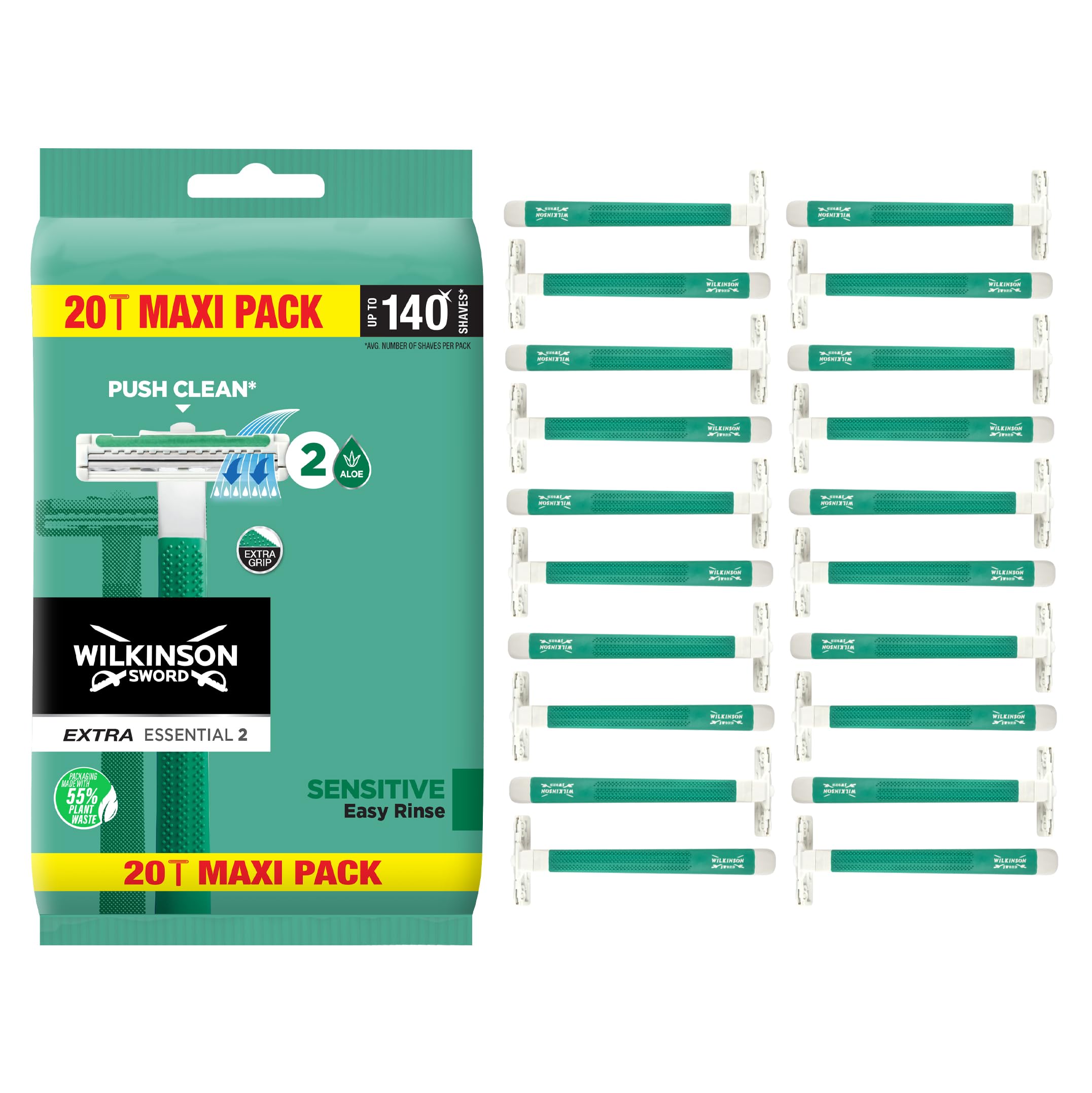 WILKINSON SWORD - Extra 2 Disposible Razors For Men | Sensitive Comfort | 20 Count (Pack of 1)