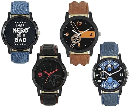 Leather Analogue Mens Watches( XF8,Multicolour)-Pack of 4