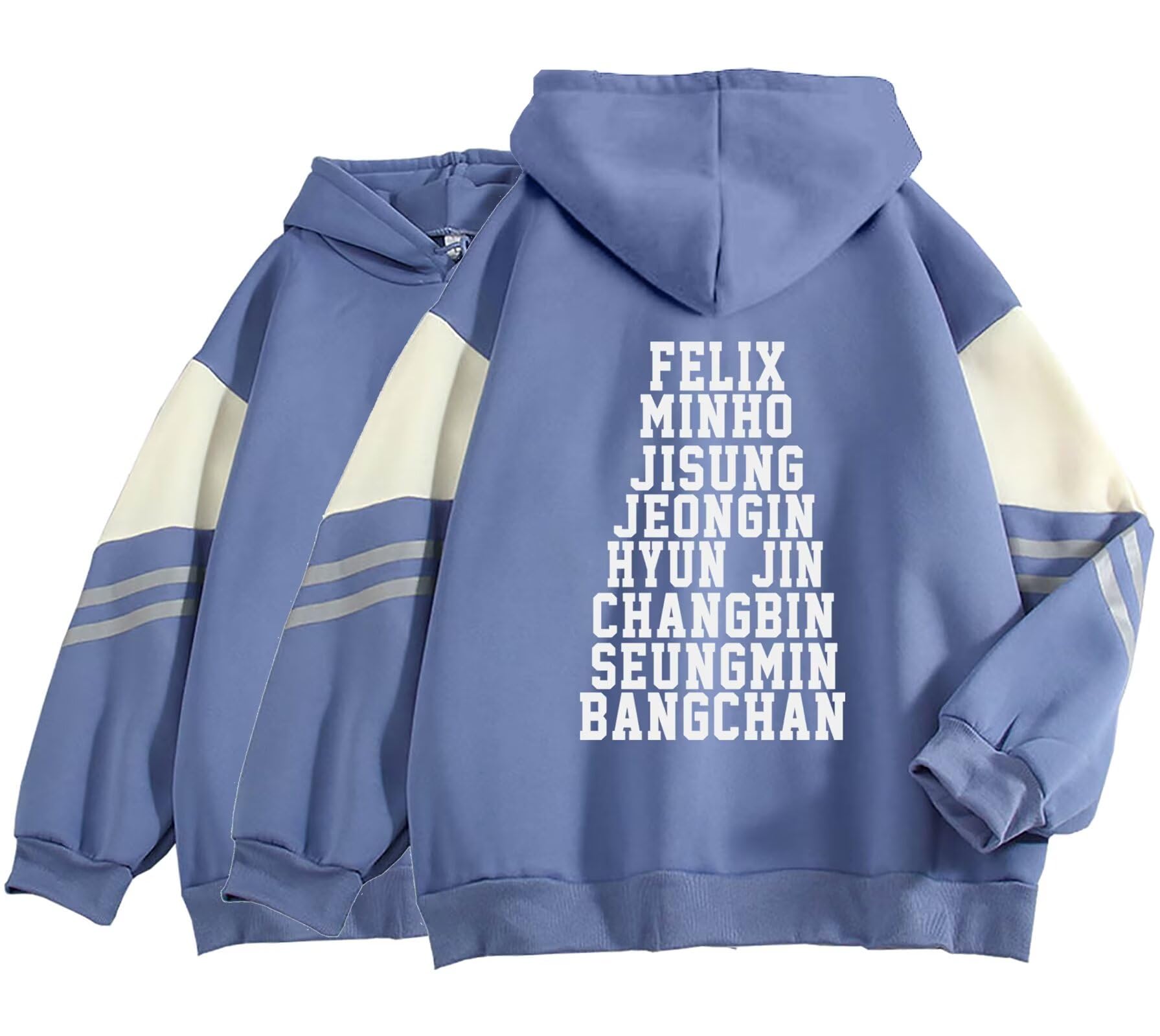 Photo 1 of ***(HEAVILY USED/ MINOR DAMAGE)***JUNG KOOK SKZ Hoodie Hyunjin, Felix, Changbin, Bangchan Sweatshirt Shirt Skz Merch for Women A Blue