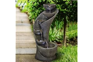 CHILLSCREAMNI chillscsreamni Outdoor Garden Fountain - 23.6in Outside Fountains and Waterfalls with 6 Bowls Curved Design for Indoor&Oudoor Decor | Portable Home Fountain with LED Lights for Garden, Patio, Backyard