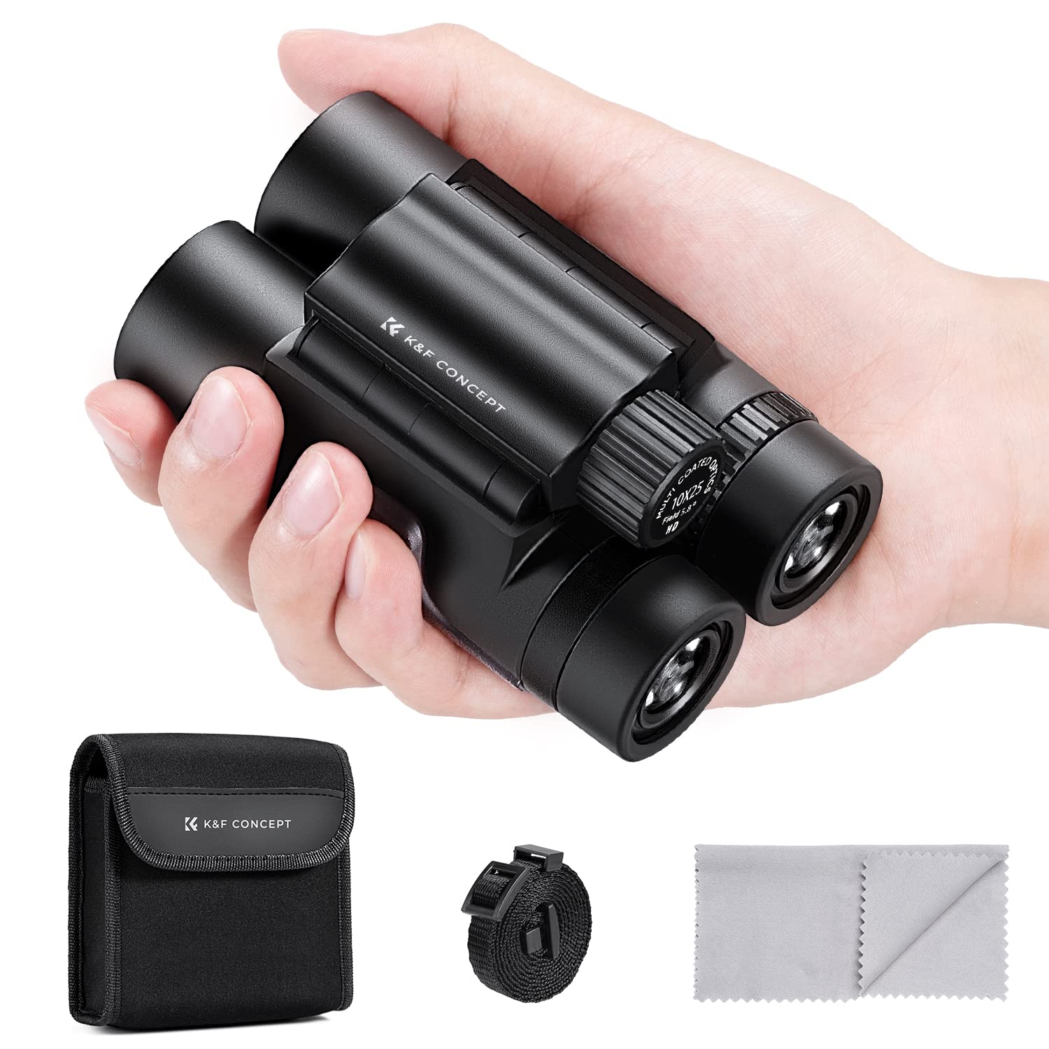 K&F CONCEPT10x25 Compact Binoculars for Kids and Adults, with BAK4 prism, FMC Lens, IP65 Waterproof & Neck Strap for Bird Watching Hunting Travel Camping Stargazing