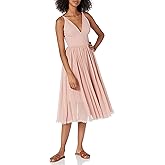 Dress the Population Women's Alicia Plunging Mix Media Sleeveless Fit and Flare Midi Dress