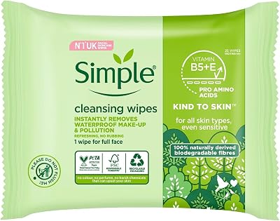 Simple Kind To Skin Cleansing Facial Wipes 25 Pieces Gentle for Sensitive Skin