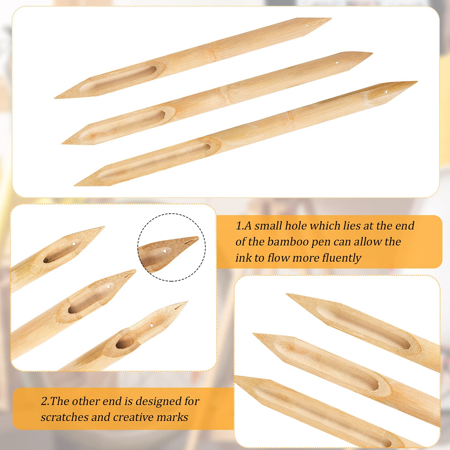 Tenare 6 Pcs Bamboo Reed Pens Double Head Pottery Supplies Wooden Pens Polymer Clay Tools Pottery Ceramic Shaping Tools for DIY Ceramics Clay Sculpture, Small, Medium, Large