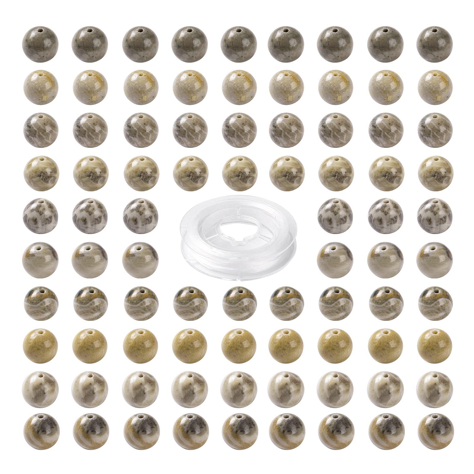 BEEFLYING 100 Pcs 8mm Fossil Coral Round Beads Natural Chrysanthemum Stone Beads Loose Gemstone Beads for Jewelry Bracelet Making