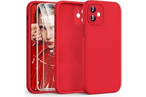 HATOSHI for iPhone 12 Case, [Upgraded Camera Protection] Liquid Silicone Phone Case with 2 Screen Protectors, Soft Anti-Scratch Microfiber Lining Shockproof Phone Cover, 6.1 inch, Red