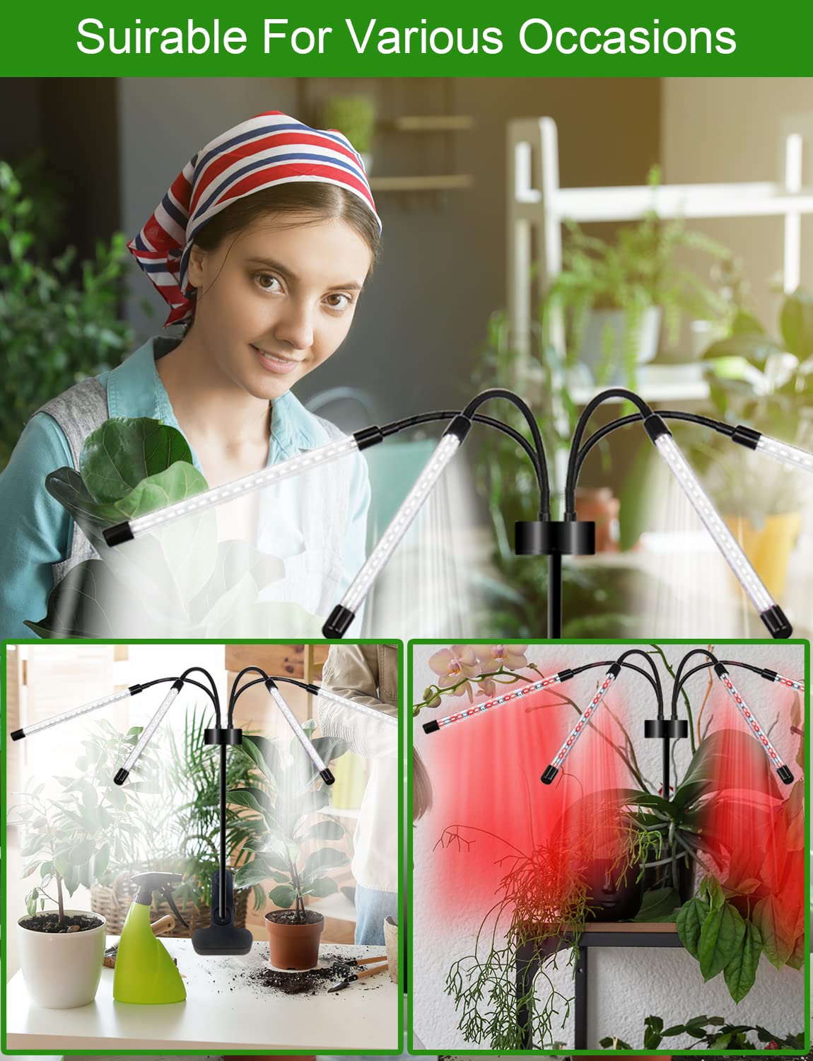 Shyineyou Grows Lights for Indoor Plants Full Spectrum, Plant Light for Indoor Plant with 3 Switch Modes, 3/9/12H Timer, 15W Dimmable Plant Grow Lights for Various Plants