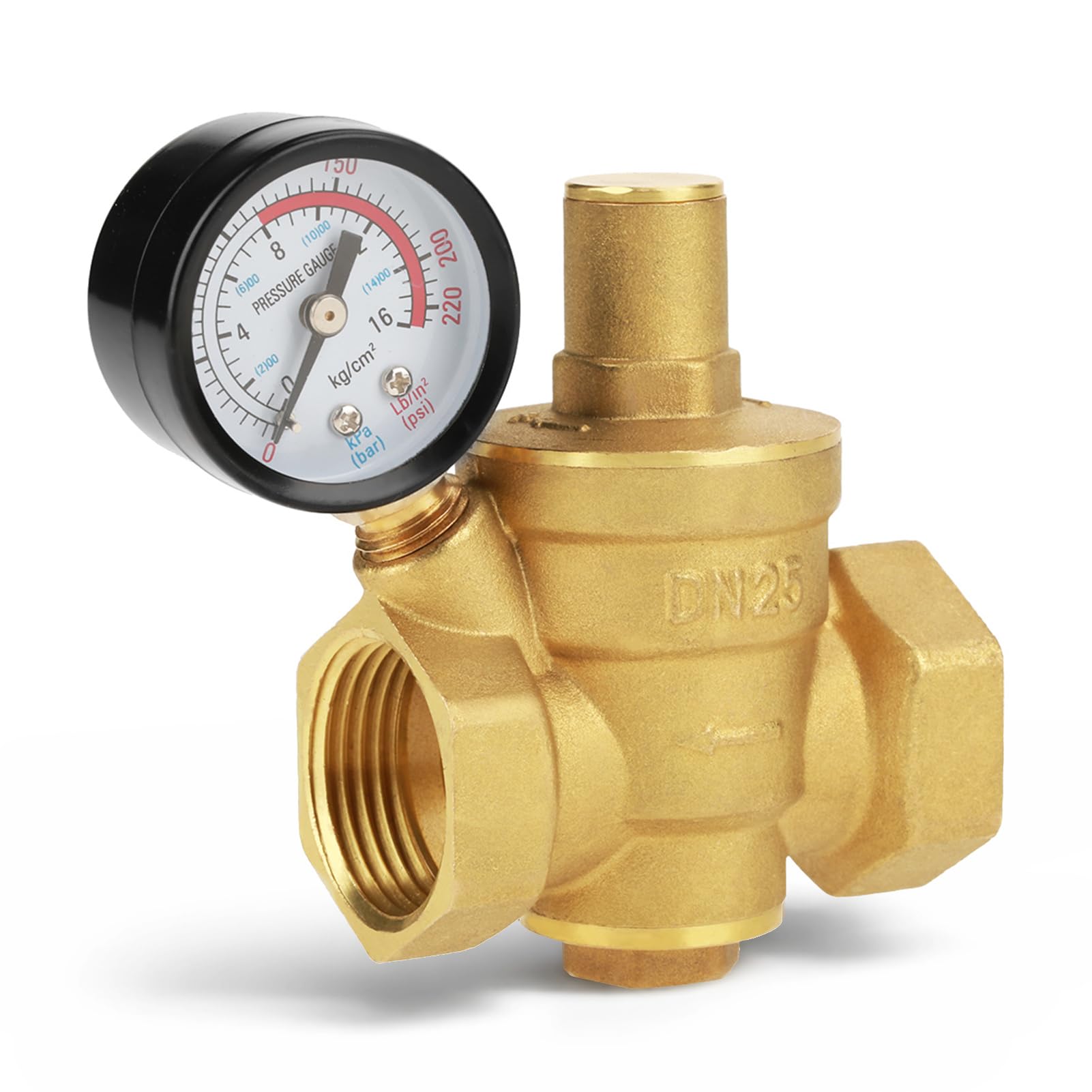 Water Pressure Regulator, Durable Brass Construction with Adjustable Flow Control and Pressure Gauge, Reducing Valve DN25 1 Inch for Home Garden Irrigation Systems Residential Plumbing