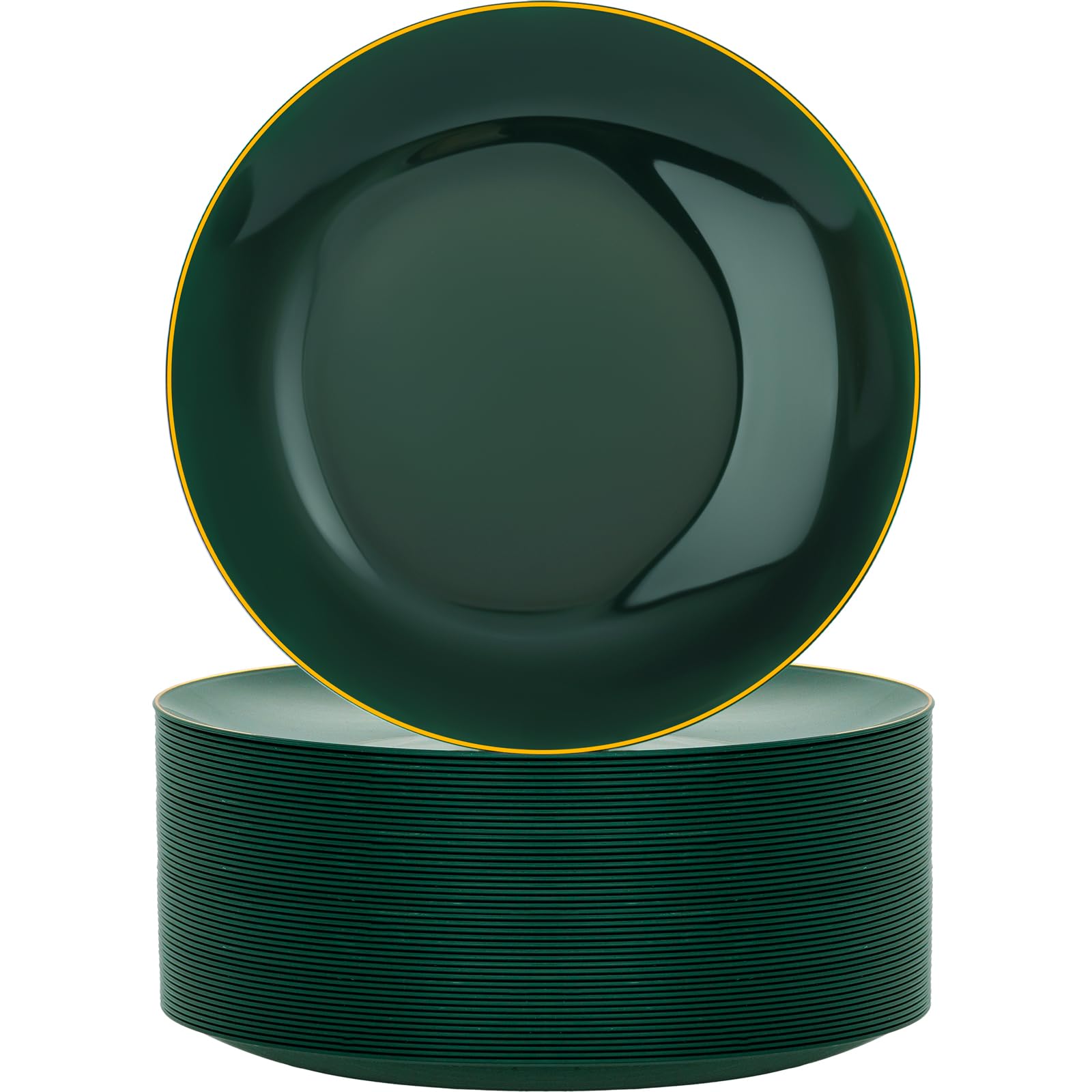 Photo 1 of Nervure 100Pcs Green and Gold Plastic Plates - 10.25inch Disposable Green Dinner Plates - Heavy Duty Plastic Plate Ideal for Wedding & Party & Christmas