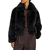 Tankaneo Womens Cropped Faux Fur Jacket Shaggy Lapel Zip Up Winter Coats Fuzzy Warm Outerwear