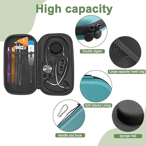 PROHAPI Hard Stethoscope Case, Large Stethoscope Carrying Case With ID Slot Compatible With 3m Littmann Adc Omron Mdf Stethoscope Includes Mesh Pocket For Nurse Accessories Turquoise - View #5
