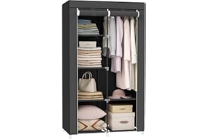 SONGMICS Portable Closet, Wardrobe Closet Organizer with Non-Woven Fabric Cover, Hanging Rods and Shelves, 34.6 x 17.7 x 66.1