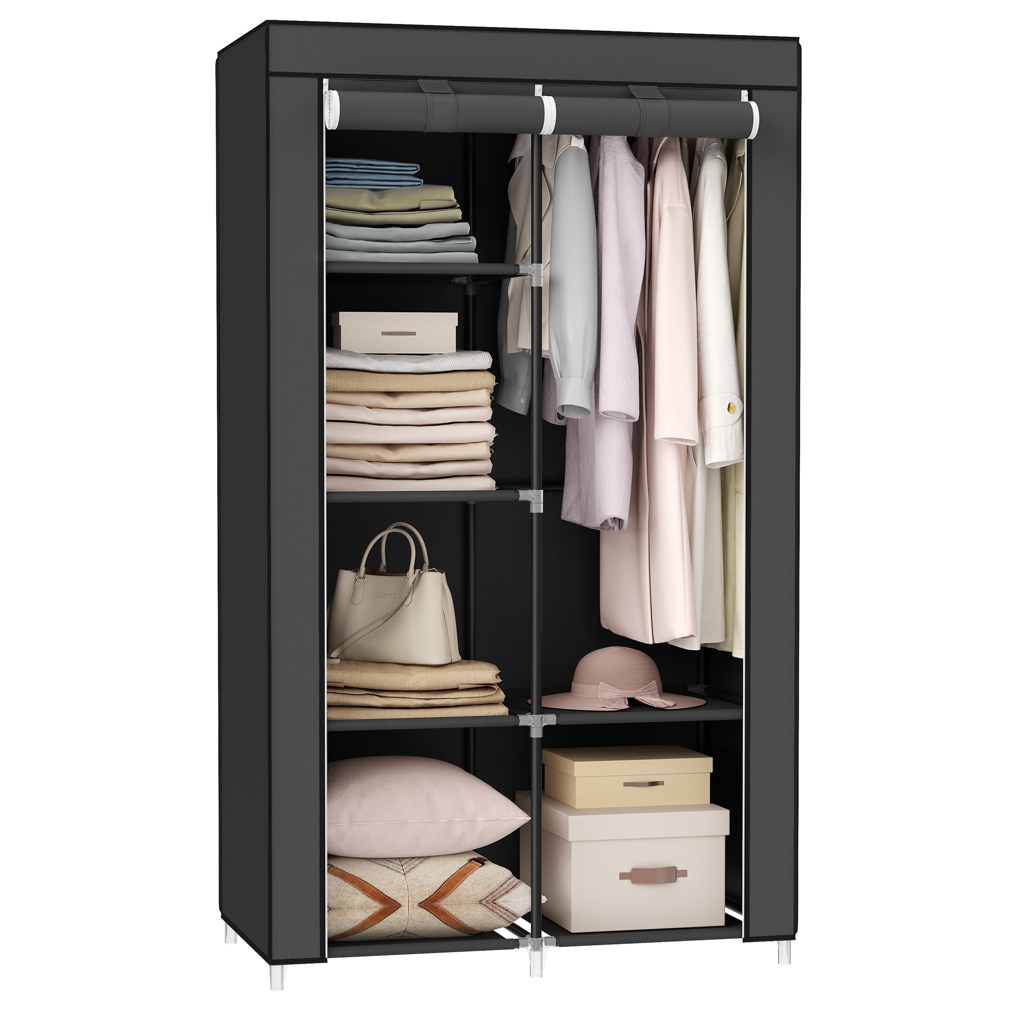 Photo 1 of ***SIMILAR ITEM***SONGMICS Portable Closet, Fabric Wardrobe, Clothes Rack with Shelves, Pockets, Large Capacity, 1 Hanging Rod, 34.6 x 17.7 x 66.1 Inches, Ink Black URYG84BK