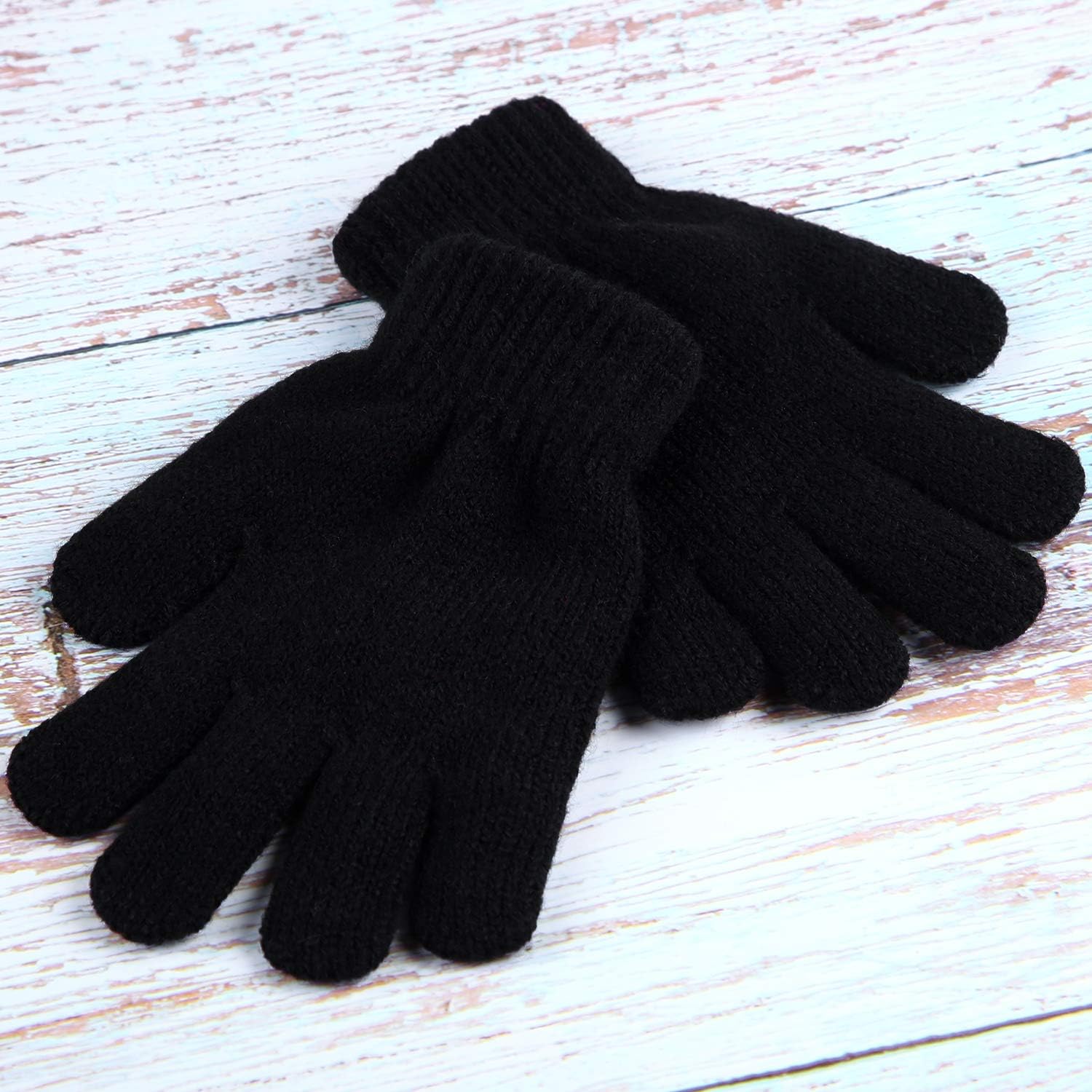 Cooraby 3 Pairs Kid's Winter Gloves Thick Cashmere Warm Knitted Gloves Children Cold Weather Gloves: Clothing
