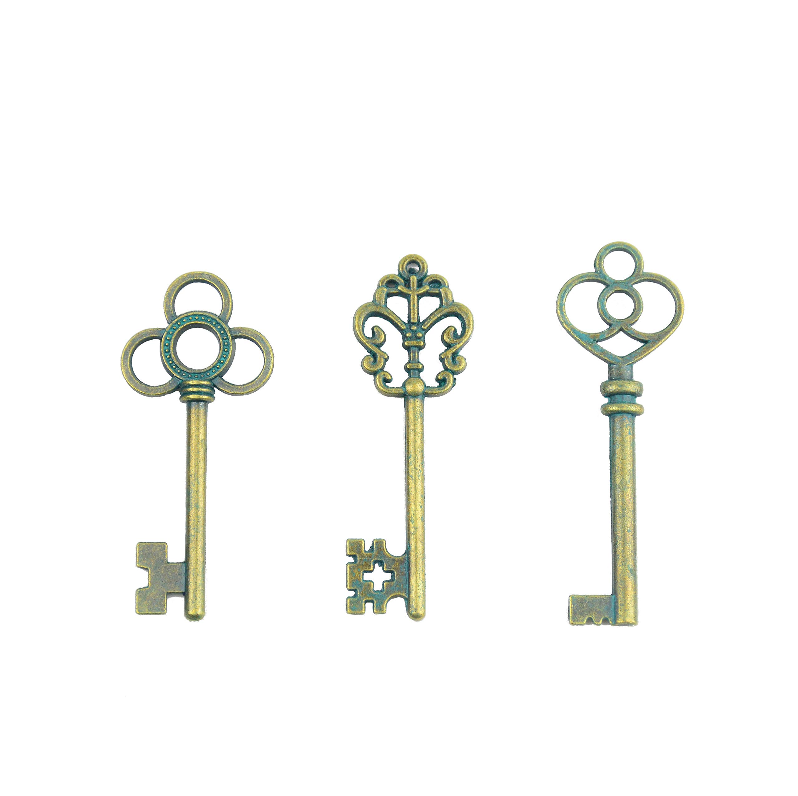 Makhry Mixed Pack of 30 Vintage Retro Rustic Skeleton Keys in Antique Aerugo Color,3 Style,30 pcs Rustic Wedding Favor(Antique Aerugo)