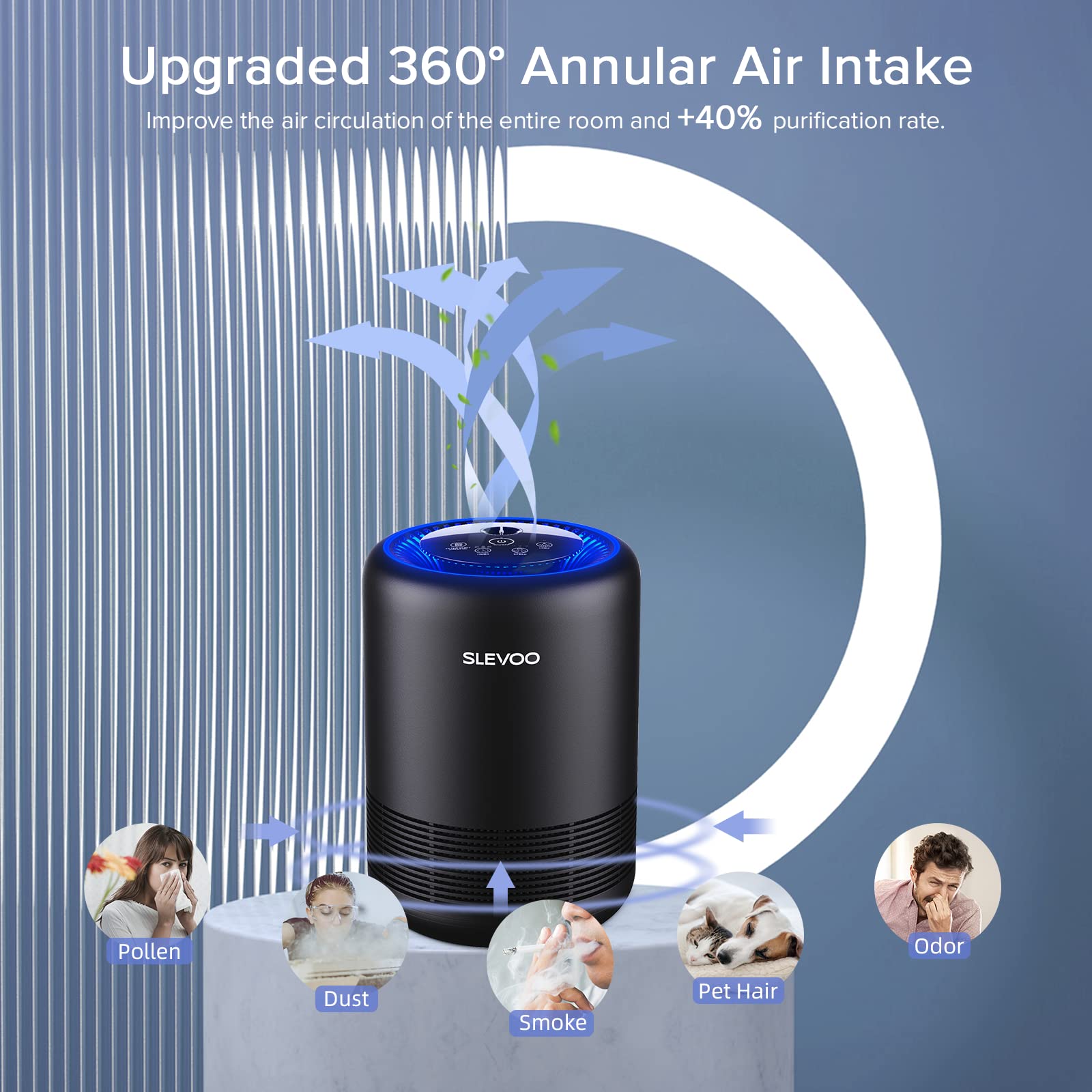 Air Purifiers for Bedroom Pets Smokers in Home, H13 True HEPA Filter Air Cleaner with Fragrance Sponge, Night Light, Timer, Effectively Clean Smoke, Dust, Pollen, Pet Dander, Odors, BS-01 Black