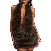 RoseSeek Women's Faux Fur Low Rise Mini Skirts Y2K Music Festival Rave Skirt Fall Outfits