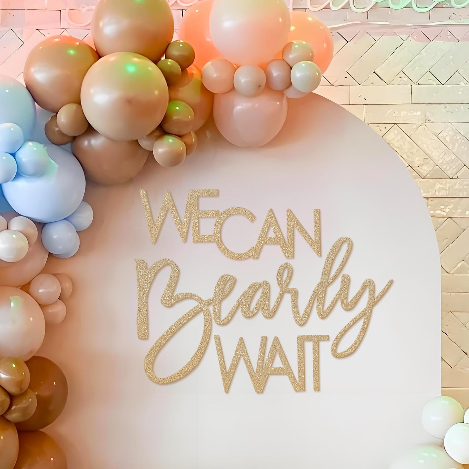 Photo 1 of MASTRON We Can Bearly Wait Sign for Backdrop - Teddy Bear Themed Baby Party Banner Boy Girl Baby Shower Gender Reveal 1st Birthday Felt Letter Wall Decor Photography Background - Glitter Gold