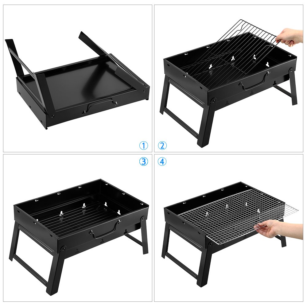 Uten Barbacoa de Carbón Portátil con Parrillas y Pies Plegables para BBQ, Picnic, Acampadas, Camping