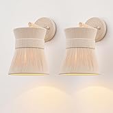 MhyTogn Set of Two Hand Woven Wall Sconces Boho Wall Lamp White Coastal Wall Lights for Bedside Hallway Vanity Stairway Firep