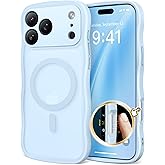 CAPRARO Magnetic for iPhone 17 Pro Max Case for Women Girls, Upgraded [Full Camera Protection] [Compatible with MagSafe] Cute Wave Translucent Matte Phone Case for iPhone 17 Pro Max, Light Blue